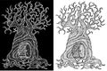 Black and white mystic fantasy tree line art vector illustration Royalty Free Stock Photo